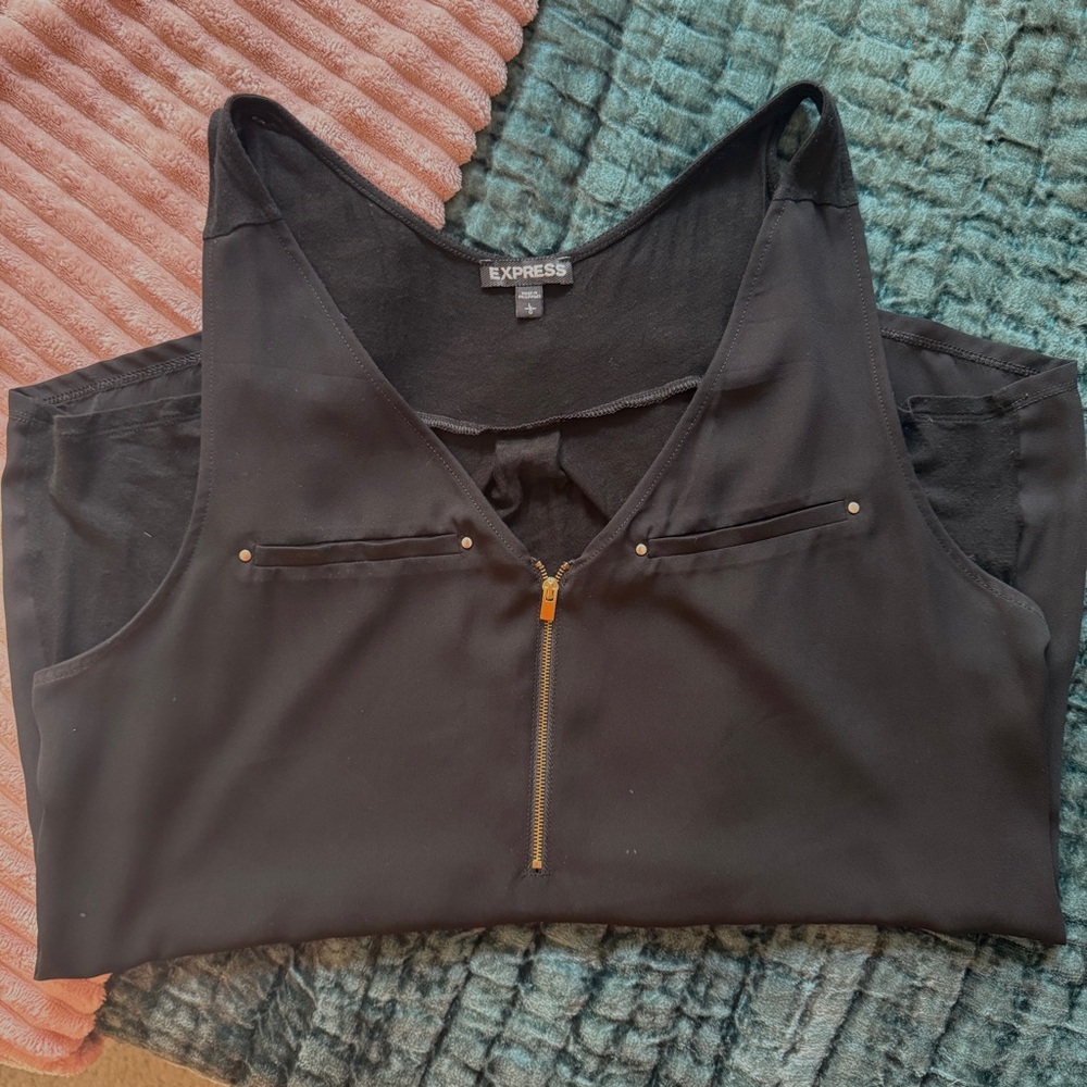 Express Chiffon Black Tank Top - L